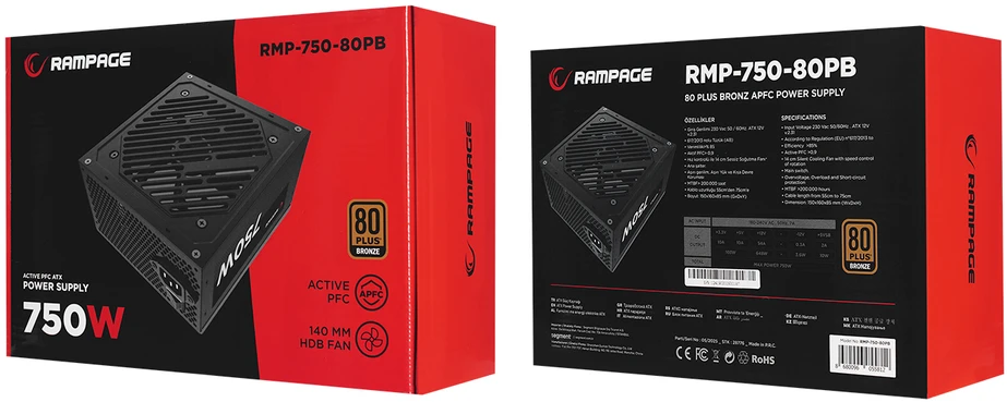 Maitinimo šaltinis Rampage RMP-750-80PB 750WAPFC 14cmFan 80Plus Bronze