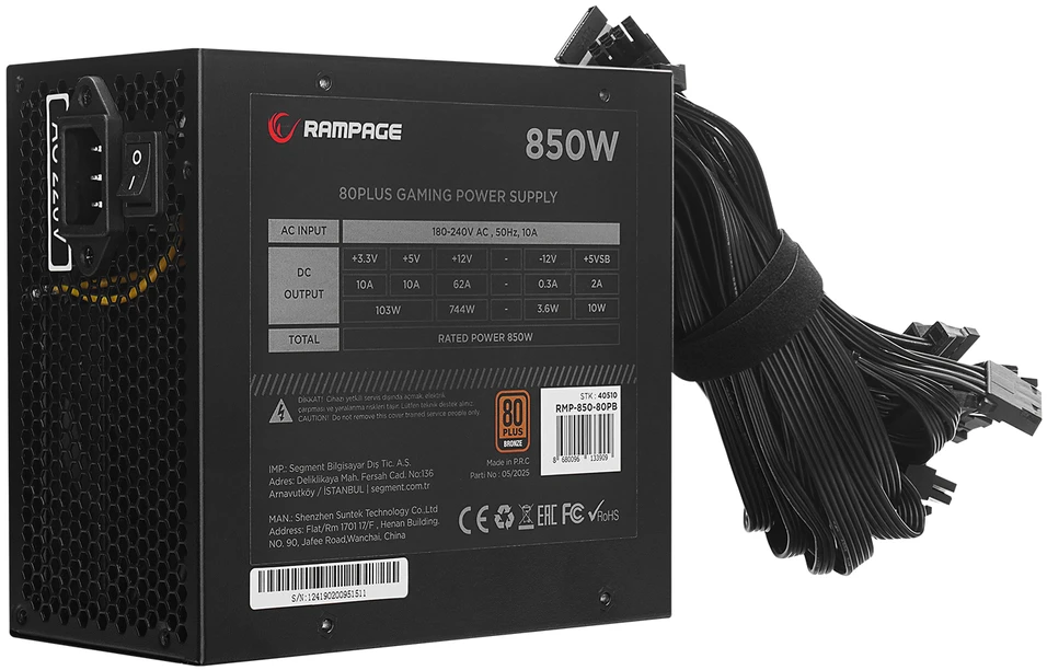 Matinimo šaltinis RAMPAGE RMP-850-80PB 850W 80 Plus Bronze APFC 14cm Fan. juodas