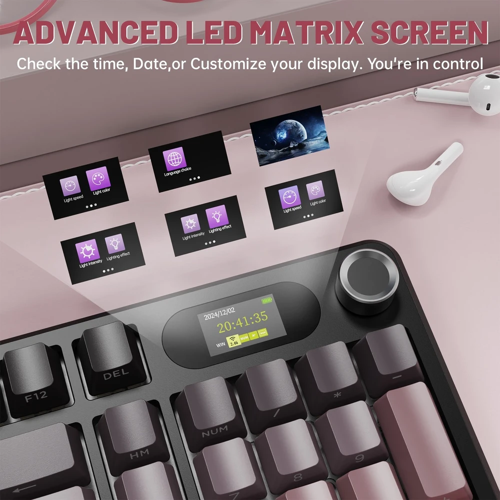 Mechaninė žaidimų klaviatūra Attack Shark X98PRO Blackberry Blueberry switch RGB - 2.4G + BT + su laidu 98 mygtukai