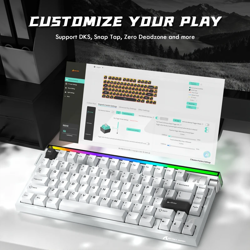 Mechaninė žaidimų klaviatūra Attack Shark R85HE StarLight baltas . laidinė. RGB apšvietimas