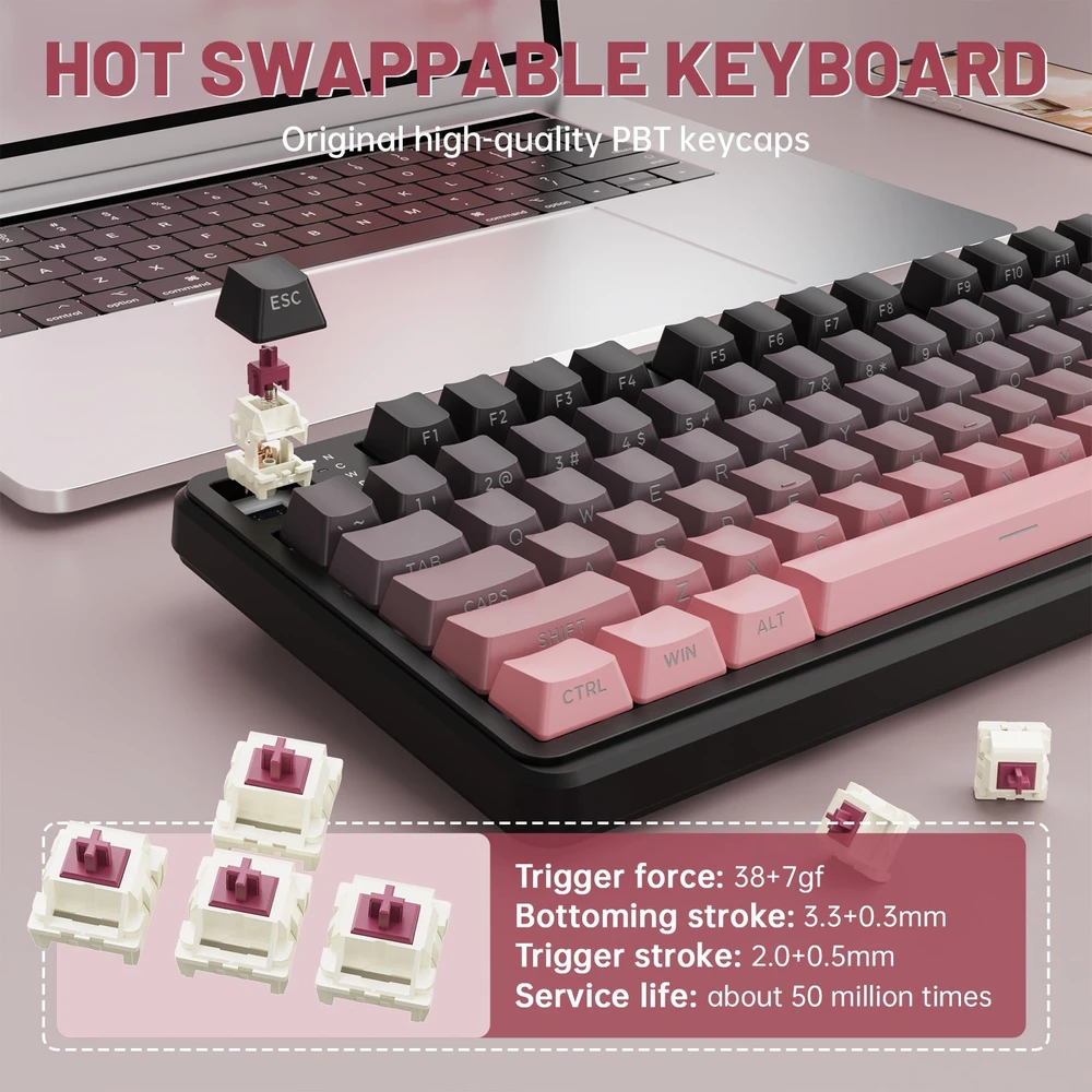 Mechaninė žaidimų klaviatūra Attack Shark X98PRO Blackberry Blueberry switch RGB - 2.4G + BT + su laidu 98 mygtukai