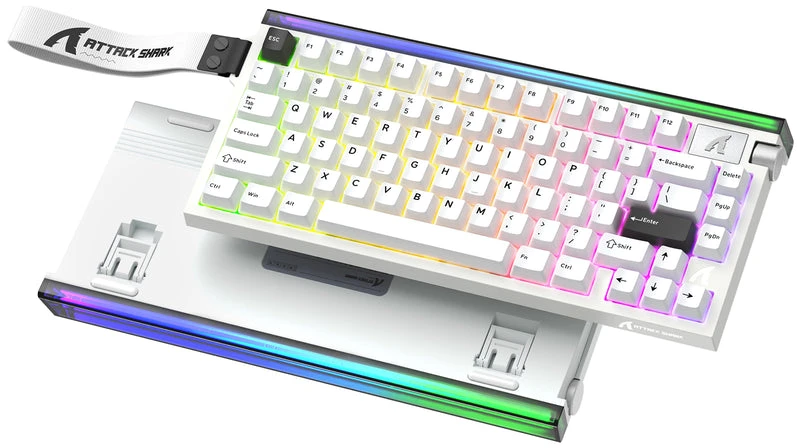 Mechaninė žaidimų klaviatūra Attack Shark R85HE StarLight baltas . laidinė. RGB apšvietimas