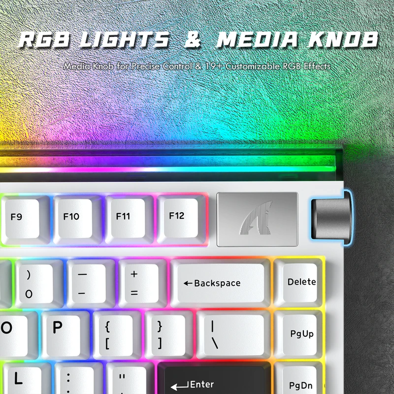 Mechaninė žaidimų klaviatūra Attack Shark R85HE StarLight baltas . laidinė. RGB apšvietimas