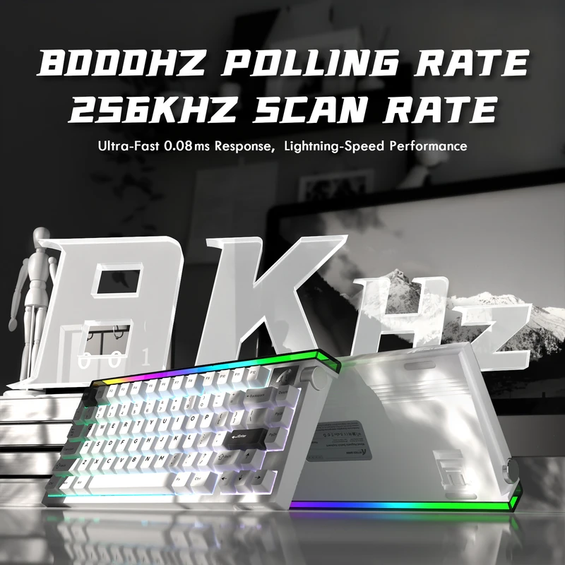 Mechaninė žaidimų klaviatūra Attack Shark R85HE StarLight baltas . laidinė. RGB apšvietimas
