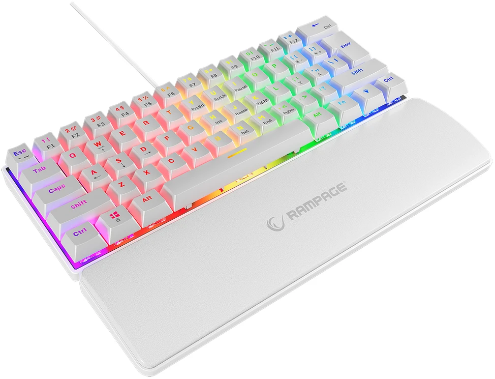 Mėlyna Klaviatūra žaidimams Rampage PLOWERK60 RMP Mėlyna su laidu mechaninė su pašvietimu balta