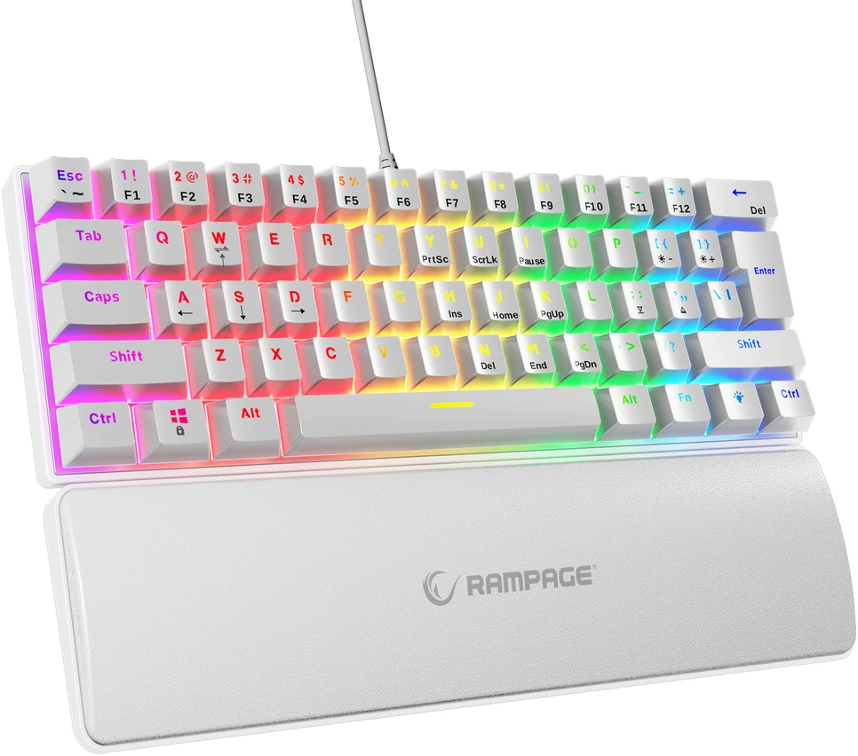 Mėlyna Klaviatūra žaidimams Rampage PLOWERK60 RMP Mėlyna su laidu mechaninė su pašvietimu balta