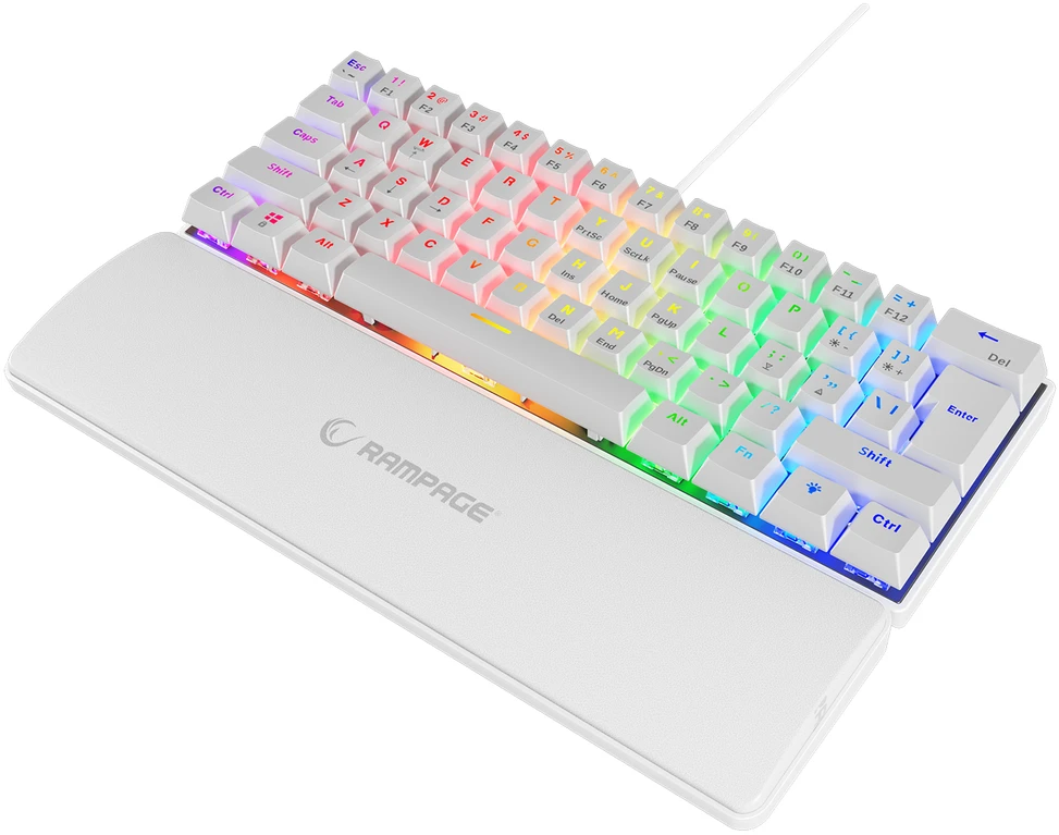 Mėlyna Klaviatūra žaidimams Rampage PLOWERK60 RMP Mėlyna su laidu mechaninė su pašvietimu balta