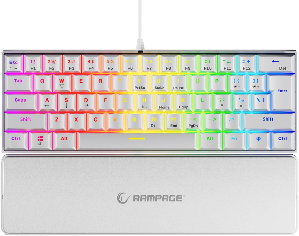 Mėlyna Klaviatūra žaidimams Rampage PLOWERK60 RMP Mėlyna su laidu mechaninė su pašvietimu balta