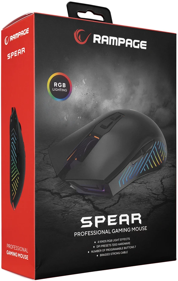 Pelė Myszka žaidimams Rampage Spear V2 su laidu 12800 dpi optinė juoda