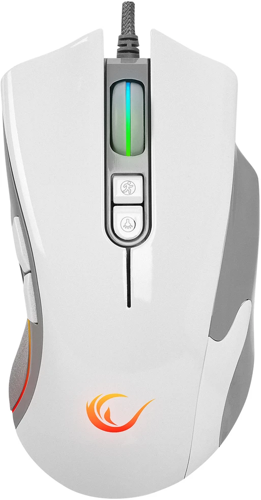 Pelė žaidimams Rampage SMX-R22 PhoenixIX V2. balta. 7 klavišų. RGB. 12800DPI