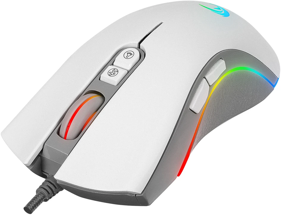 Pelė žaidimams Rampage SMX-R22 PhoenixIX V2. balta. 7 klavišų. RGB. 12800DPI