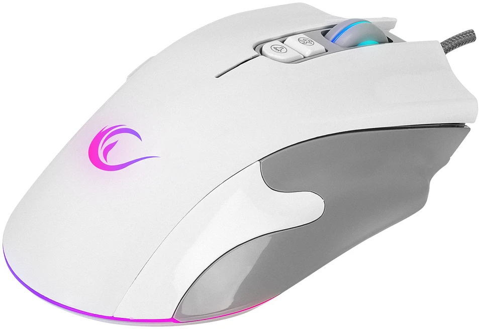 Pelė žaidimams Rampage SMX-R22 PhoenixIX V2. balta. 7 klavišų. RGB. 12800DPI