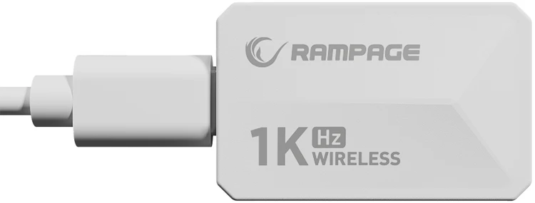 Pelė žaidimams Rampage Zenith. BT + USB + 2.4g. Paw3395. Nordic 52833 MCU. Balta