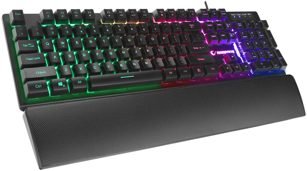 Pelės ir klaviatūros rinkinys Rampage KM-RX7 FORTUNA Rainbow RGB apšvietimas. pilno dydžio. 6400dpi pelė.