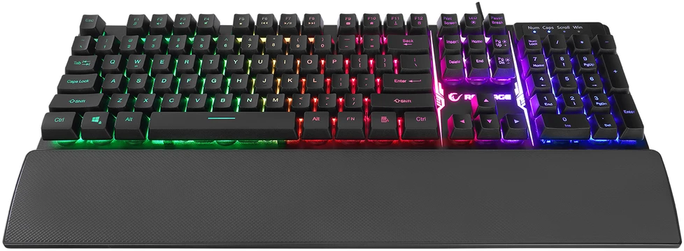Pelės ir klaviatūros rinkinys Rampage KM-RX7 FORTUNA Rainbow RGB apšvietimas. pilno dydžio. 6400dpi pelė.