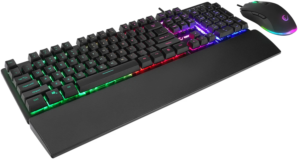 Pelės ir klaviatūros rinkinys Rampage KM-RX7 FORTUNA Rainbow RGB apšvietimas. pilno dydžio. 6400dpi pelė.