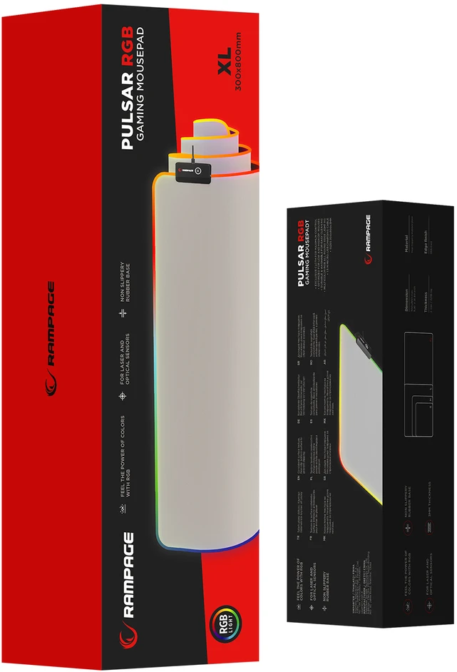 Pelės kilimėlis Rampage Pulsar RGB XL (MP-22) Pilkas 300x800x3mm RGB LED Gaming