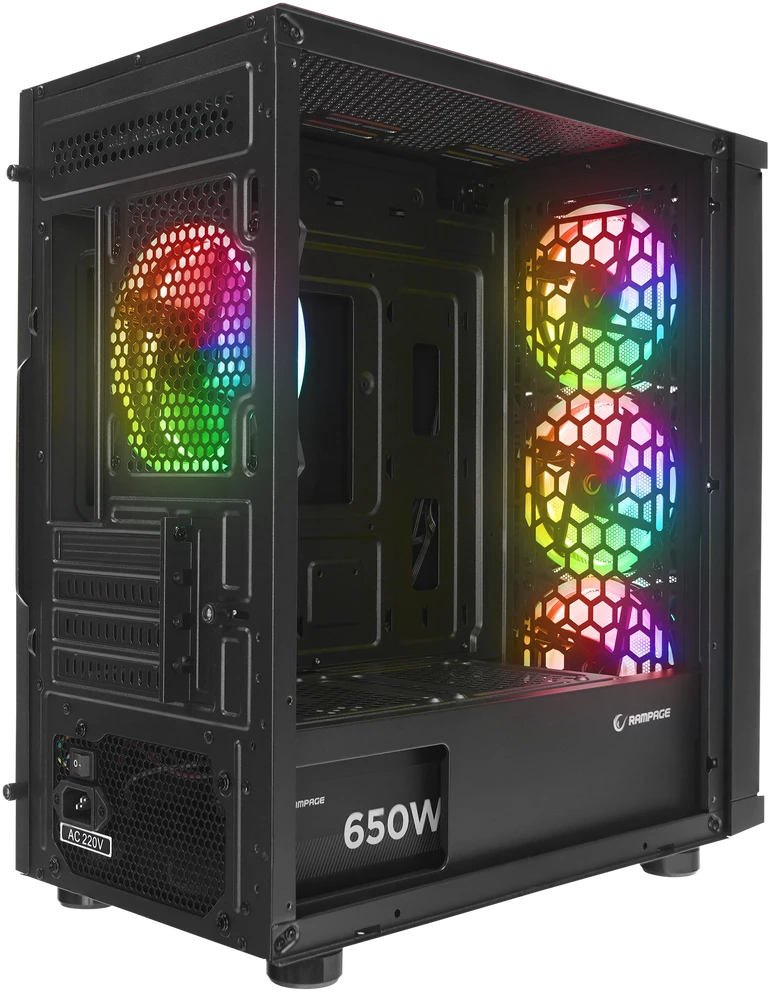 Rampage Kompiuterio korpusas Vega V2 650W 80 Plus Bronze M-ATX Tempered 4x12cm RGB Fan