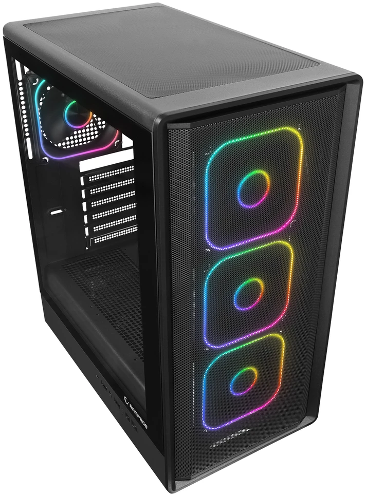 Rampage METEOR kompiuterio korpusas + 650W 80Plus maitinimo šaltinis. juodas. 4xRGB ventiliatoriai. 1xUSB 3.1. 2xUSB 2.0 jungtys