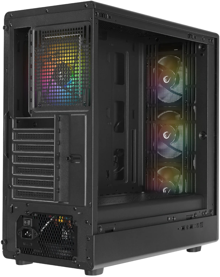 Rampage METEOR kompiuterio korpusas + 650W 80Plus maitinimo šaltinis. juodas. 4xRGB ventiliatoriai. 1xUSB 3.1. 2xUSB 2.0 jungtys