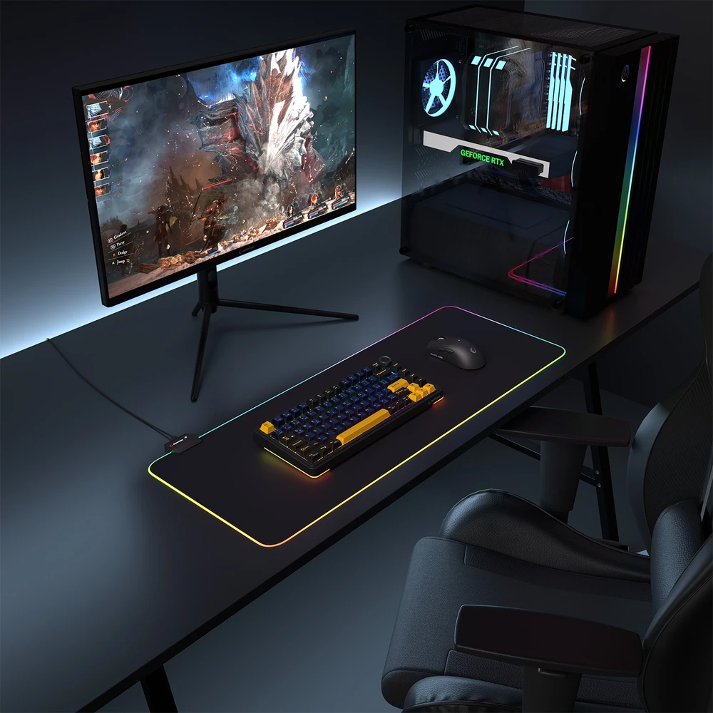 Rampage MP-22 juodas RGB LED žaidimų pelės kilimėlis. 300x800x3mm