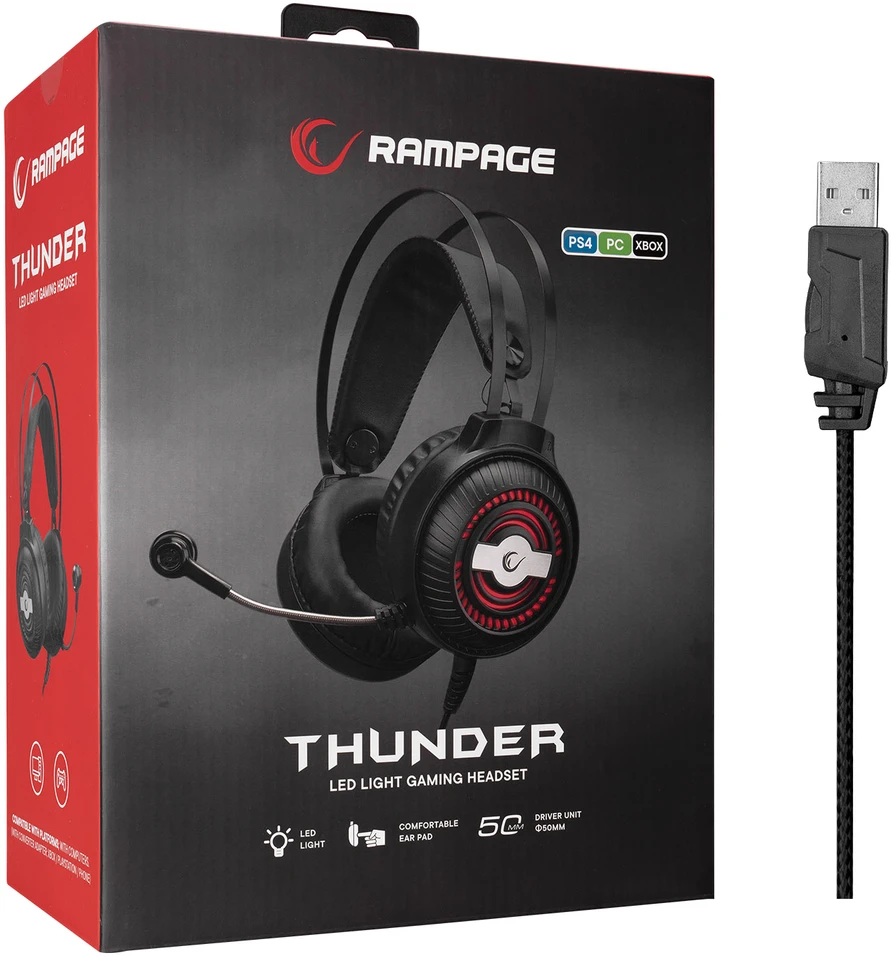 Rampage RM-K29 THUNDER juodos žaidimų ausinės su mikrofonu. 2F 1M garso skirstytuvas