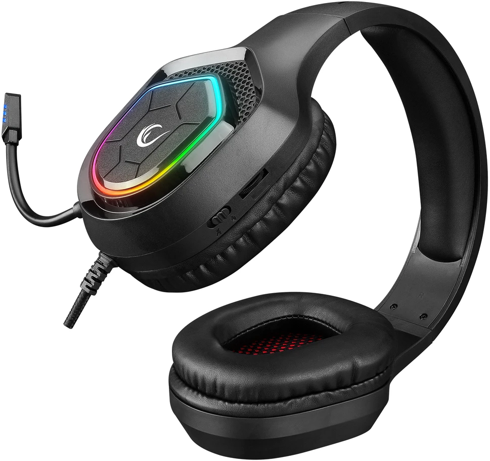 Rampage RM-K90 Vector juodos RGB LED žaidimų ausinės su mikrofonu 3.5mm