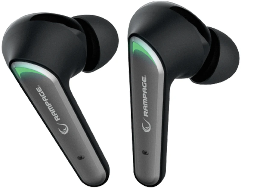 Rampage RM-TWS01G VIPER juodos „Bluetooth TWS“ žaidimų ausinės su mikrofonu