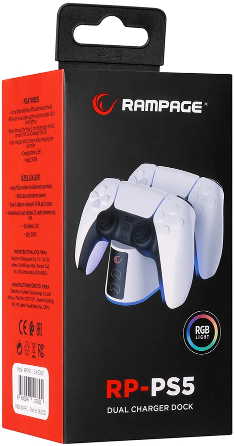 Rampage RP-PS5 PlayStation 5 greito įkrovimo stotelė su RGB apšvietimu