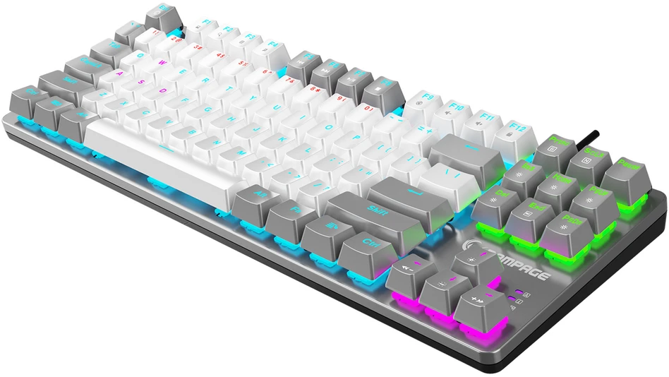 Mėlyna Klaviatūra žaidimams Rampage Snug Mėlyna su laidu mechaninė su pašvietimu balta ir-pilka