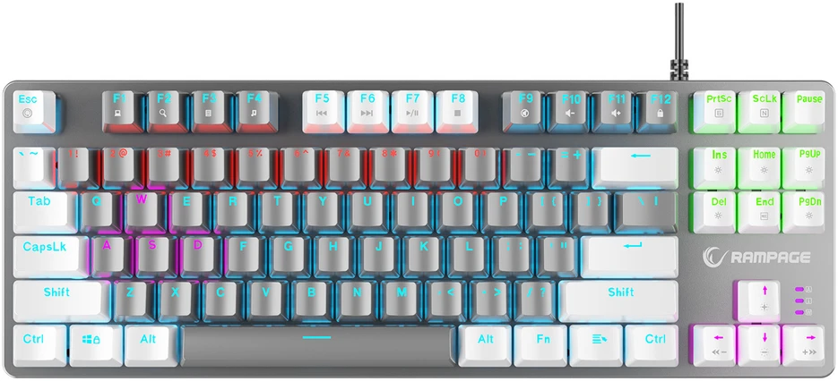 Klaviatūra žaidimams Rampage Snug KRGD Raudona Switch su laidu mechaninė su pašvietimu balta ir-pilka