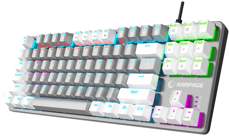 Klaviatūra žaidimams Rampage Snug KRGD Raudona Switch su laidu mechaninė su pašvietimu balta ir-pilka