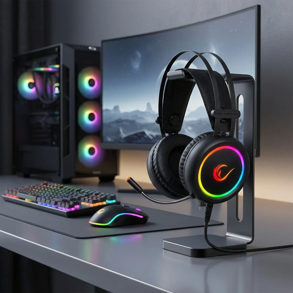 Rampage STORMY Juodas 7.1 USB erdvinio garso ausinės su mikrofonu