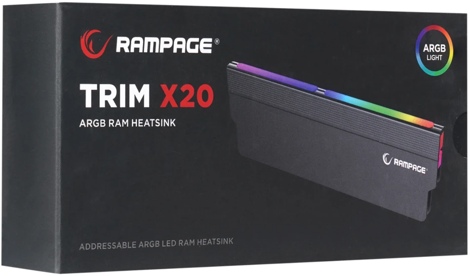 RAMPAGE TRIM X20 RAM aušintuvas. juodas. UDIMM suderinamas. ARGB. aliuminis