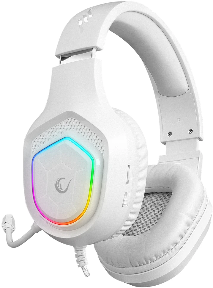 Žaidimų ausinės Rampage RM-K90 VECTOR, Baltos su RGB Led, USB type-C, su mikrofonu
