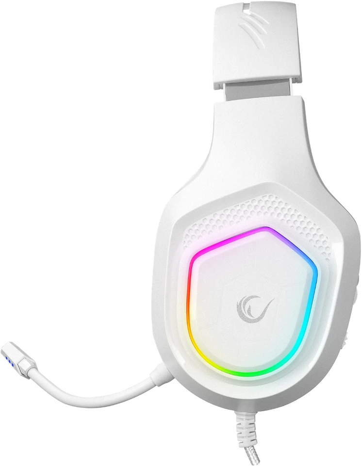 Žaidimų ausinės Rampage RM-K90 VECTOR, Baltos su RGB Led, USB type-C, su mikrofonu