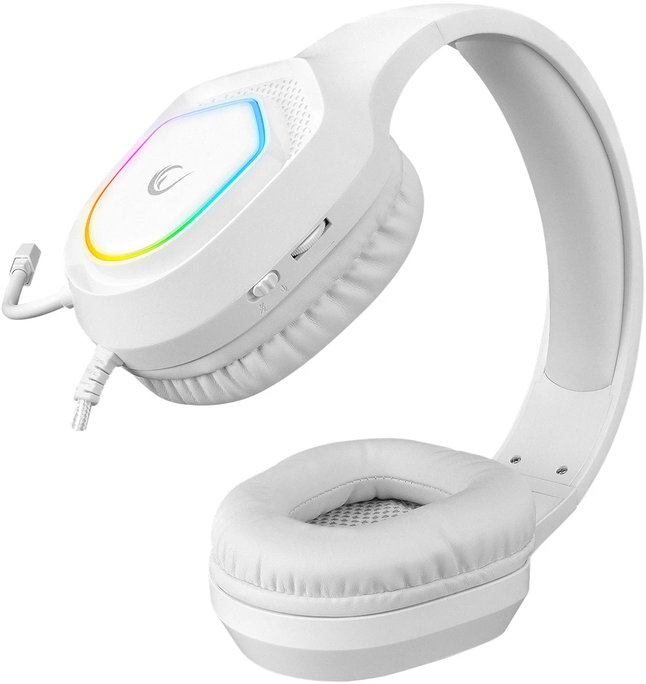 Žaidimų ausinės Rampage RM-K90 VECTOR, Baltos su RGB Led, USB type-C, su mikrofonu