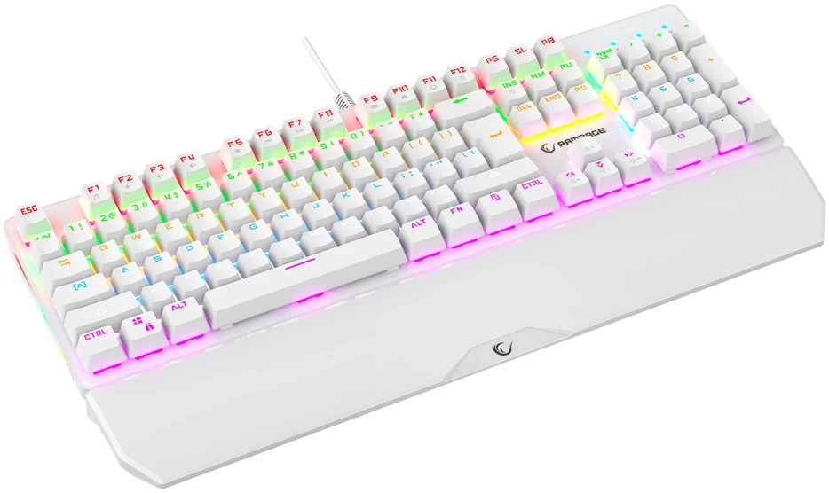 Žaidimų klaviatūra Rampage KB-R86 UMBRA. Balta. USB. RGB Rainbow pašvietimas. mėlyni mygtukai. mechaninė
