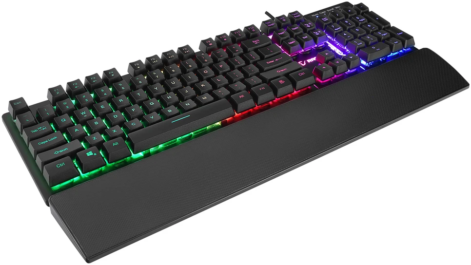 Žaidimų klaviatūra Rampage KB-RX77 RUNNER. juoda. Rainbow RGB apšvietimas. riešo atrama. USB