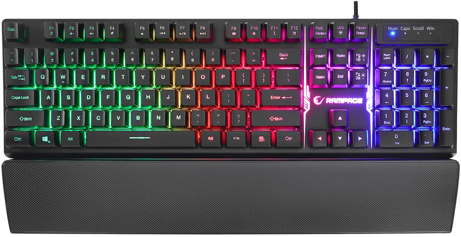 Žaidimų klaviatūra Rampage KB-RX77 RUNNER. juoda. Rainbow RGB apšvietimas. riešo atrama. USB
