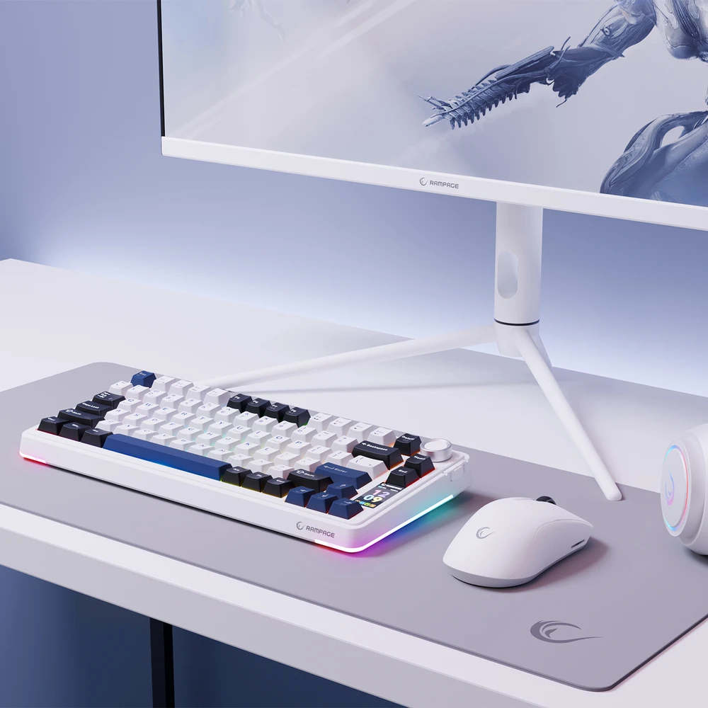 Klaviatūra žaidimams Rampage Quell Pro Leobog Star Vector belaidė mechaninė su pašvietimu balta