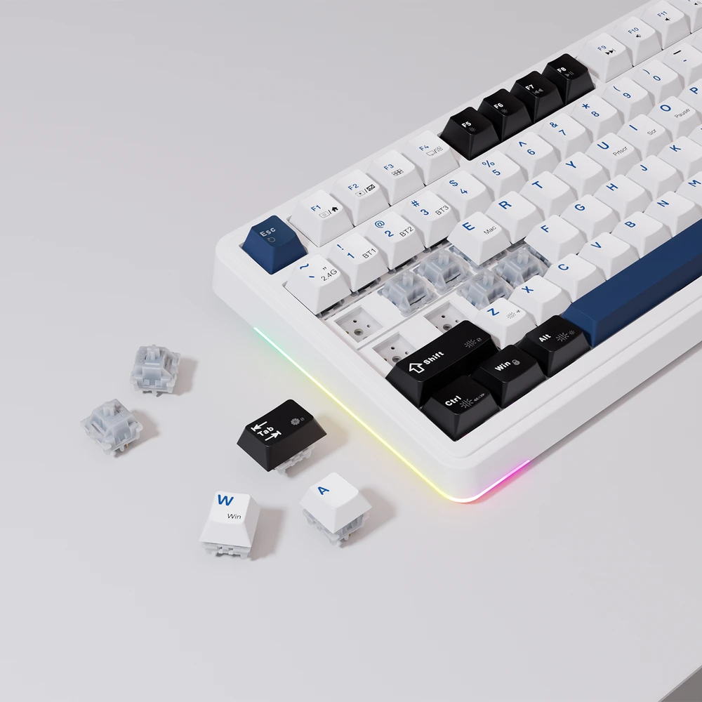 Klaviatūra žaidimams Rampage Quell Pro Leobog Star Vector belaidė mechaninė su pašvietimu balta