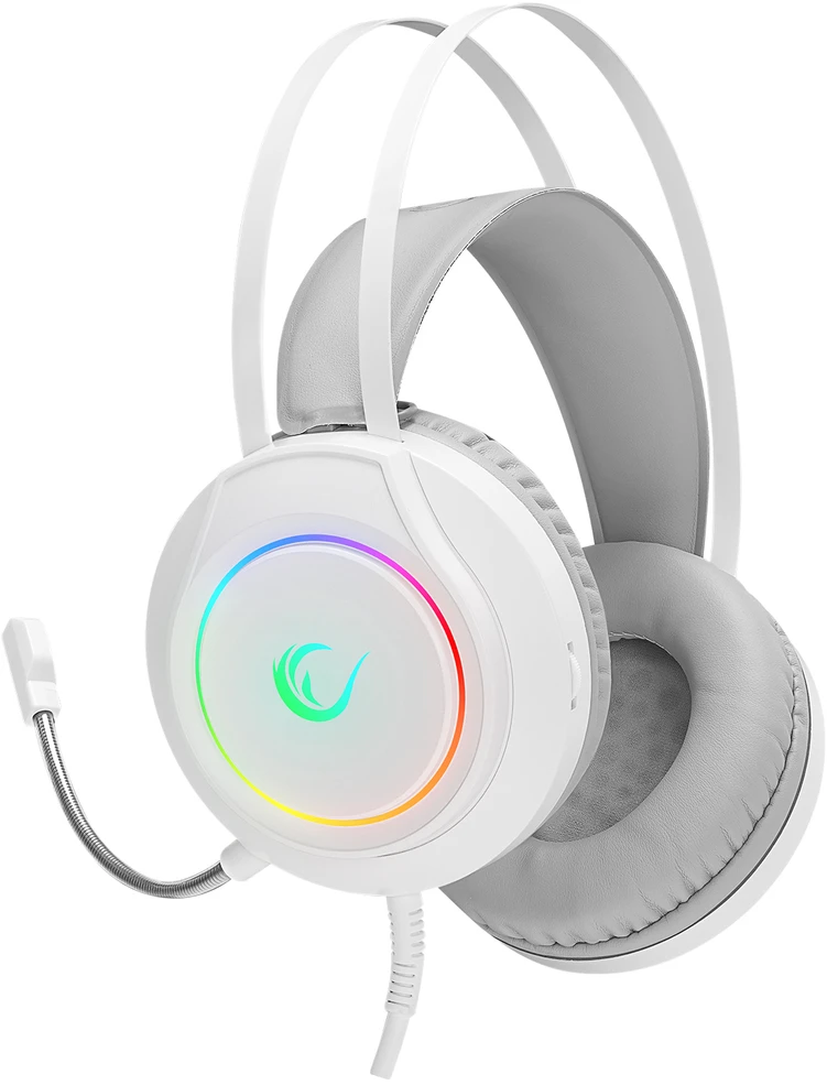 Žainimų ausinės Rampage RM-K45 ORBIT-S. Baltos su RGB Led. su mikrofonu. 7.1