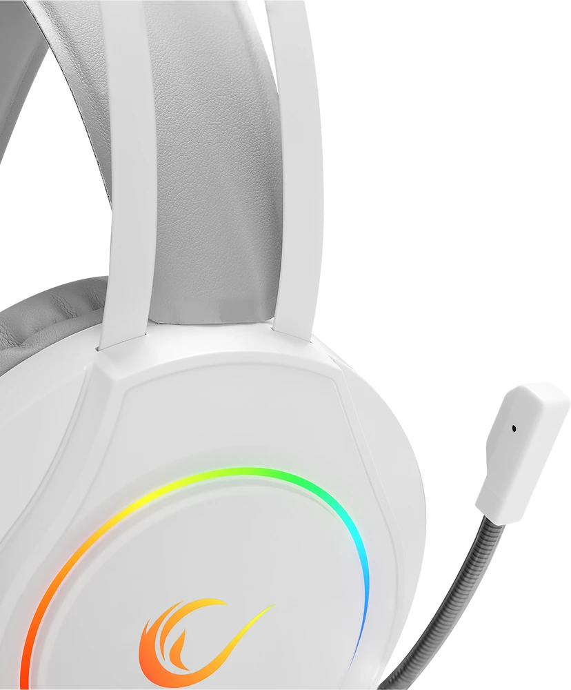 Žainimų ausinės Rampage RM-K45 ORBIT-S. Baltos su RGB Led. su mikrofonu. 7.1