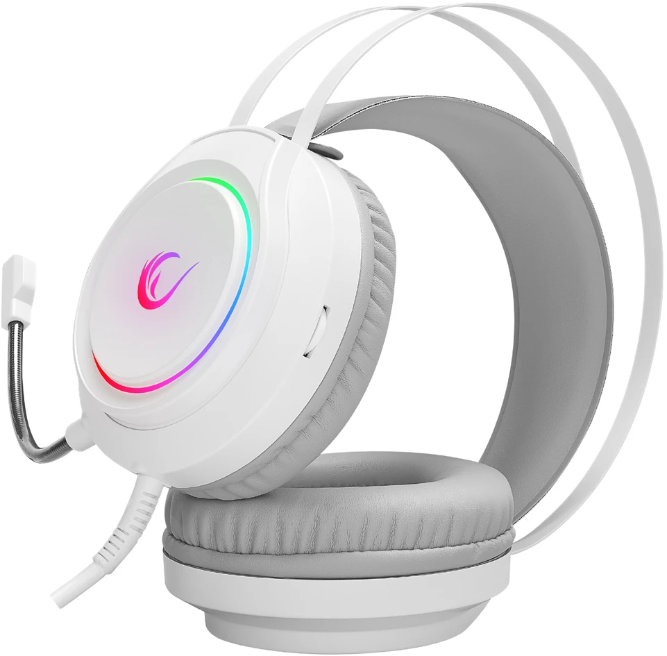 Žainimų ausinės Rampage RM-K45 ORBIT-S. Baltos su RGB Led. su mikrofonu. 7.1