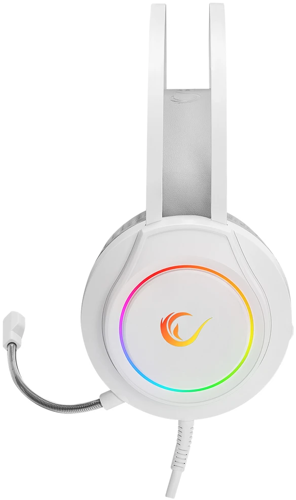 Žainimų ausinės Rampage RM-K45 ORBIT-S. Baltos su RGB Led. su mikrofonu. 7.1