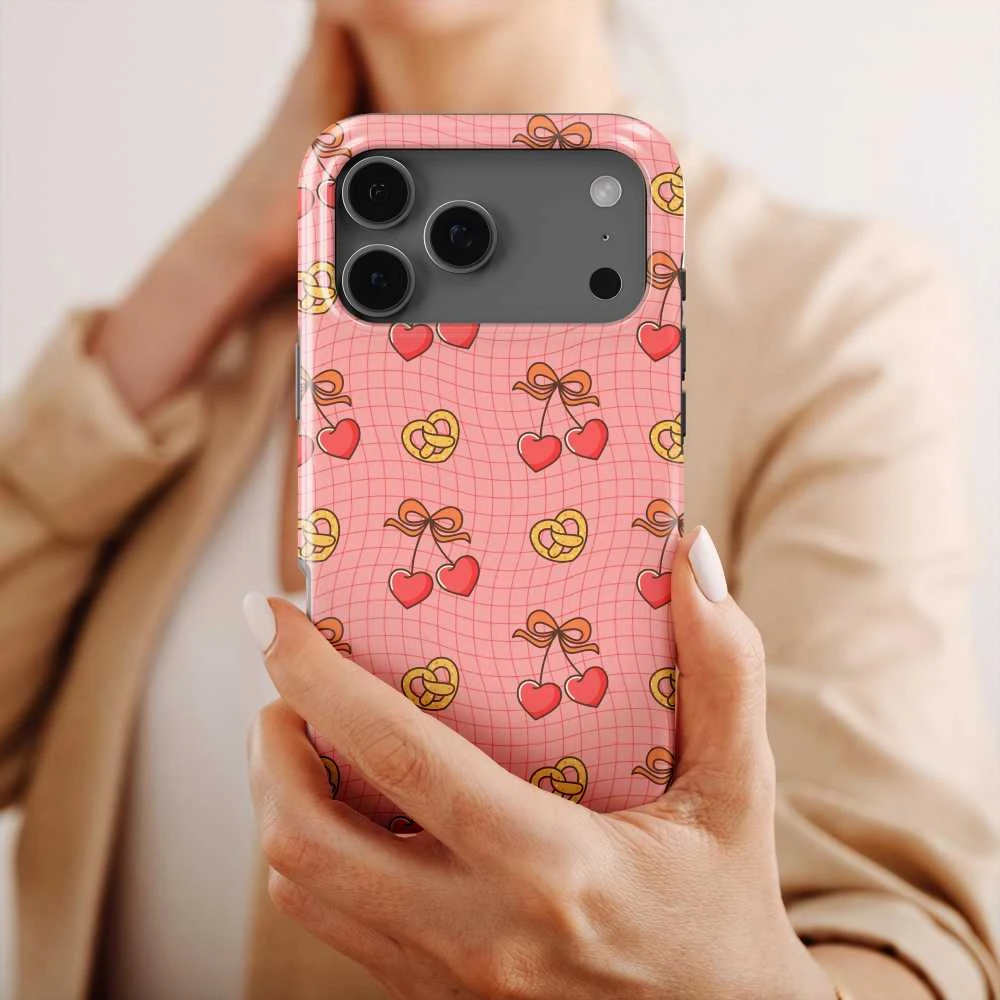 Voltuna Dėklas „Cherry Bow Grid“ su MagSafe Apple iPhone 13-17 modeliams