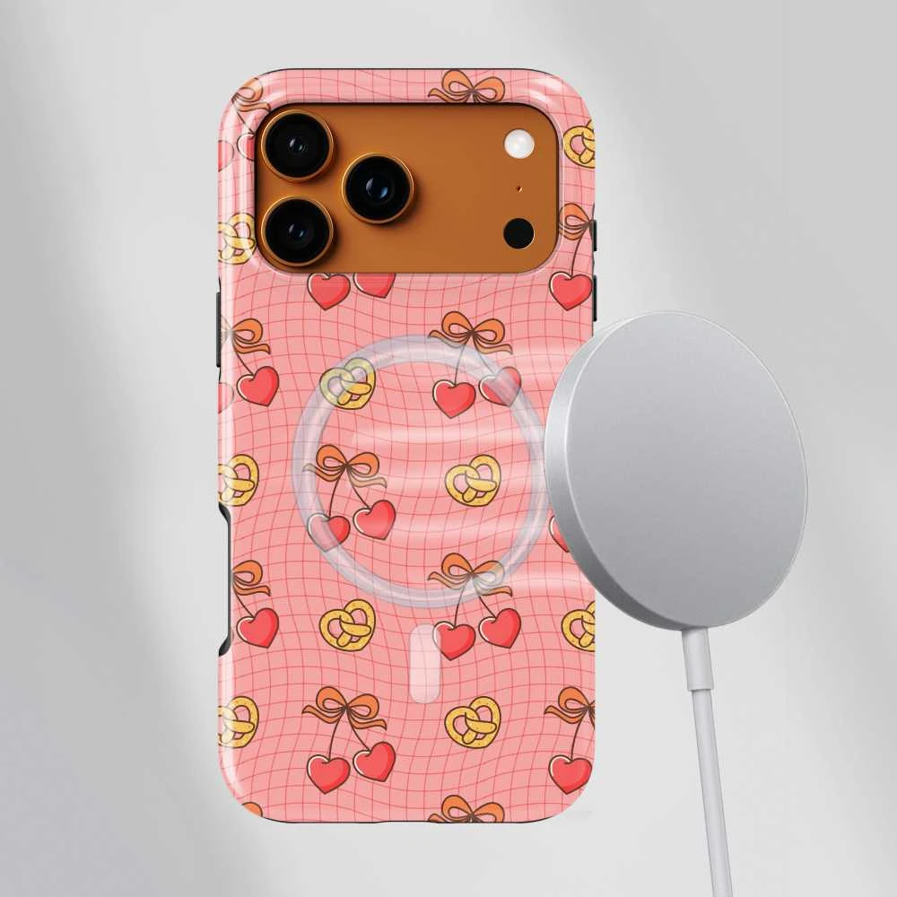 Voltuna Dėklas „Cherry Bow Grid“ su MagSafe Apple iPhone 13-17 modeliams