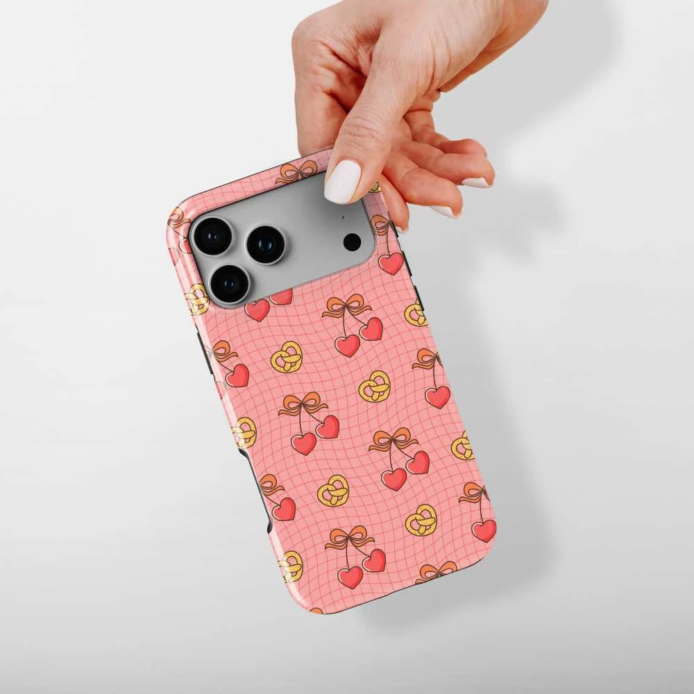 Voltuna Dėklas „Cherry Bow Grid“ su MagSafe Apple iPhone 13-17 modeliams