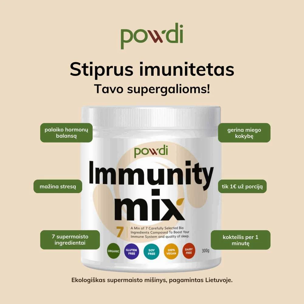 Powdi Rinkinys: Sveikatos kokteilis imunitetui (300g) su Gertuve (500 ml) – supermaistas ir vitaminai imunitetui